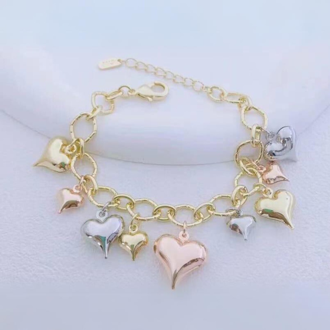 Pulsera 9 Corazones 3 Oros