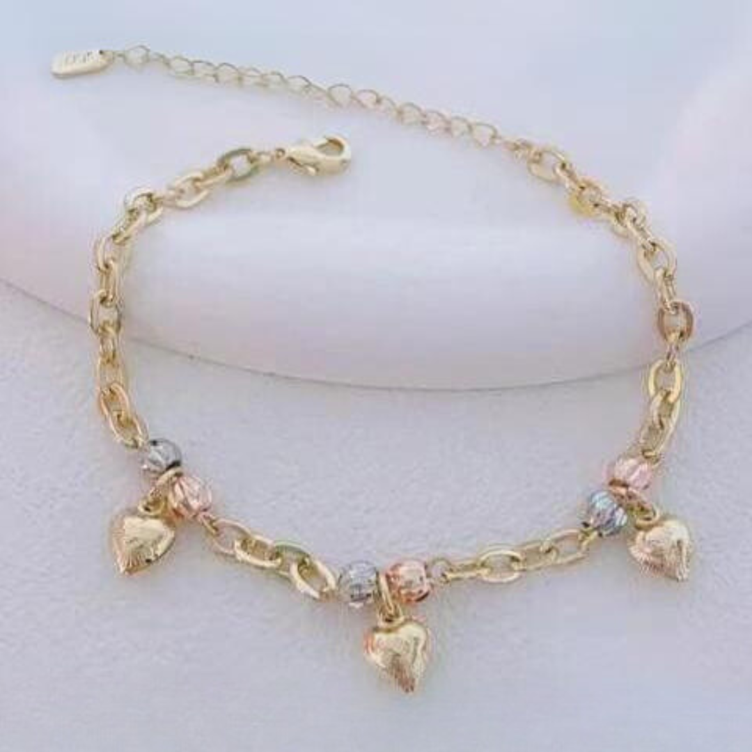 Pulsera 3 Corazones Dorados