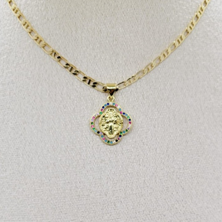Dije San Benito con Zirconias de Colores
