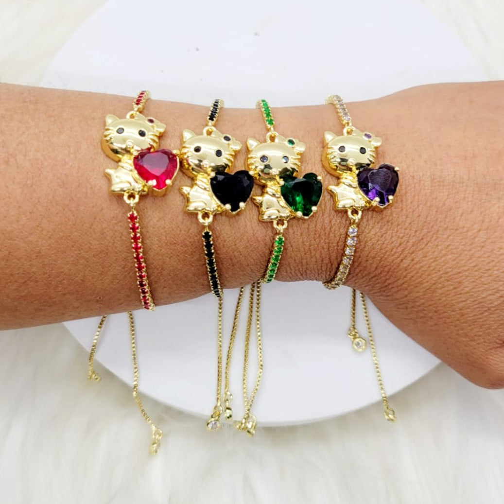 Pulsera Gato con Gema Corazón