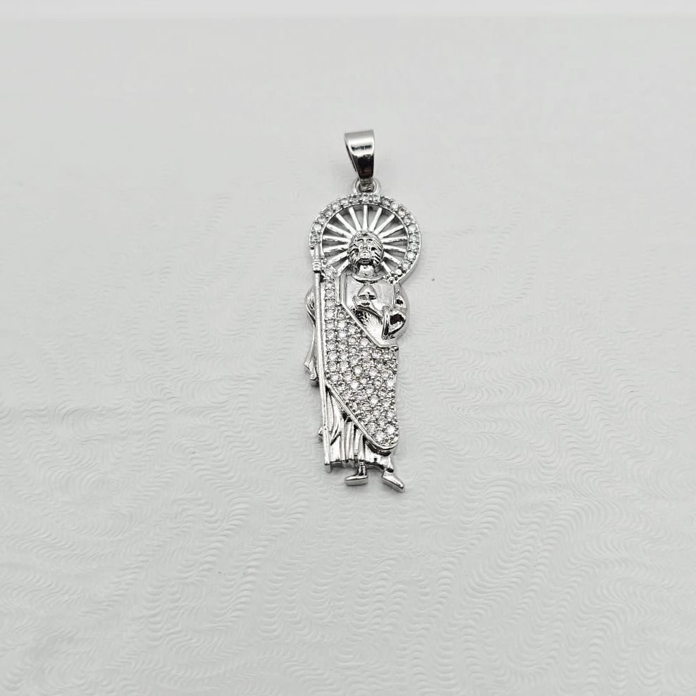 San Judas Plateado Mediano con Zirconias, 14k