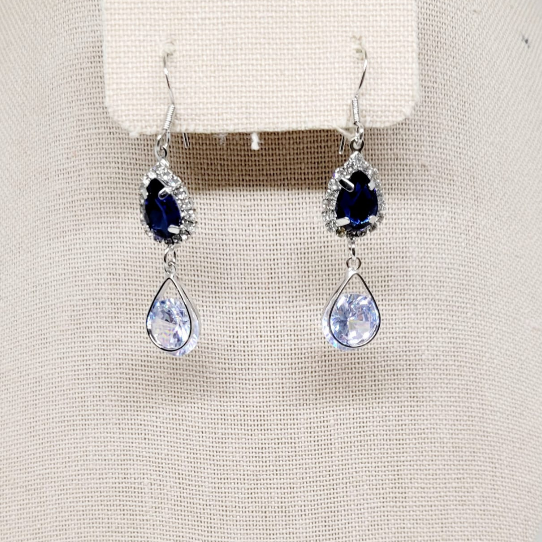 Aretes Gotas Blanco y Azul