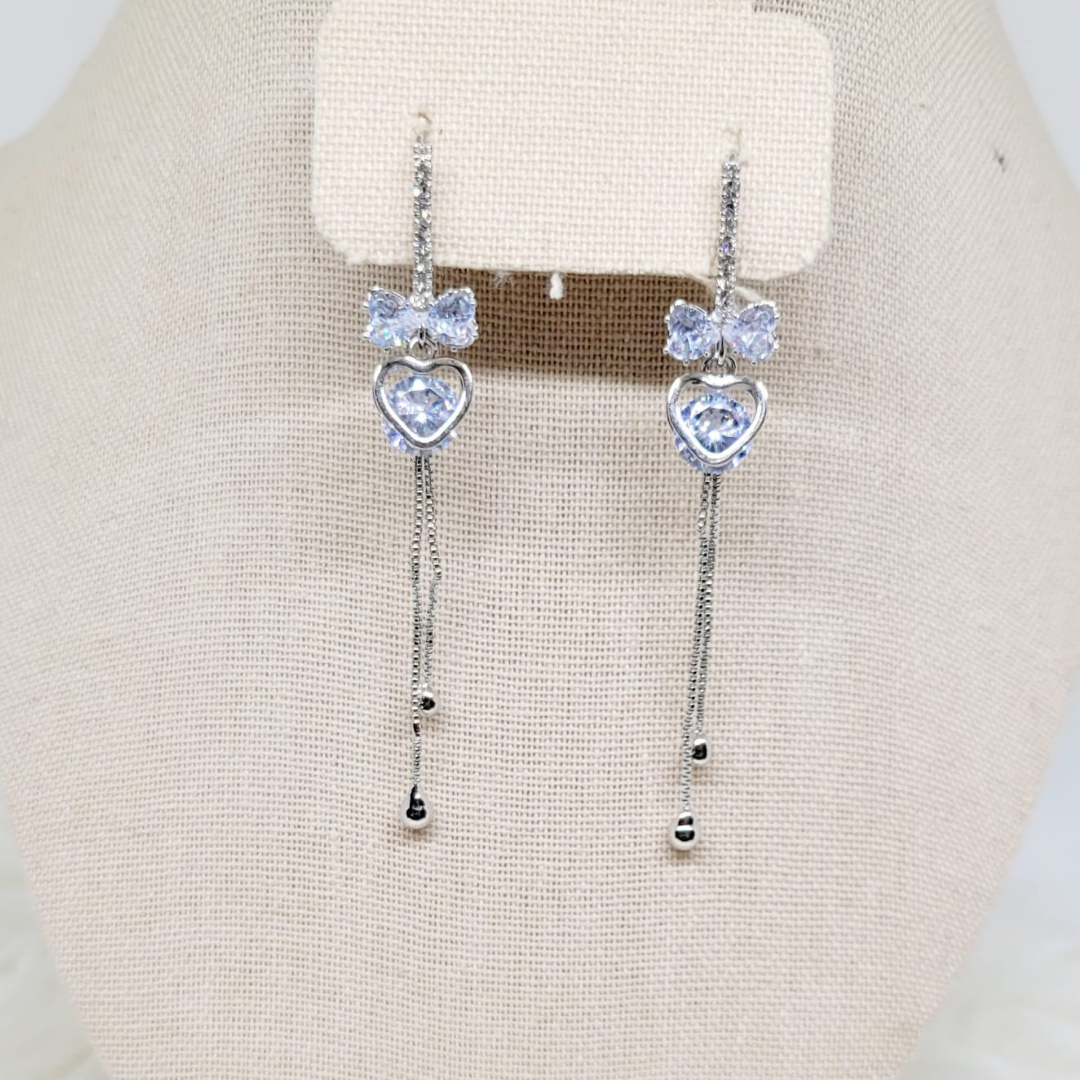 Long Heart Bow Earrings
