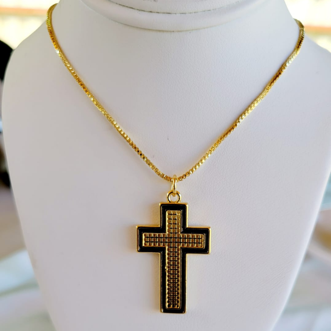 Dije con Cadena Cruz piedras negras