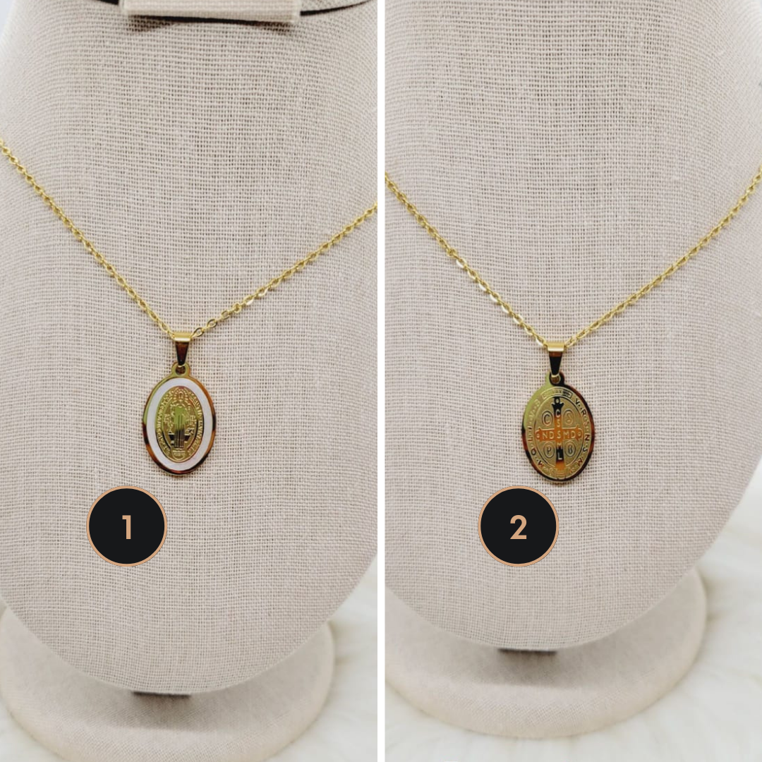 Dije con Cadena San Benito doble cara en acero inoxidable