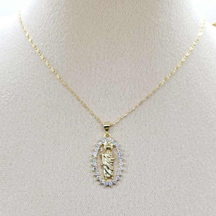 Dije San Judas Ovalado con Cristales