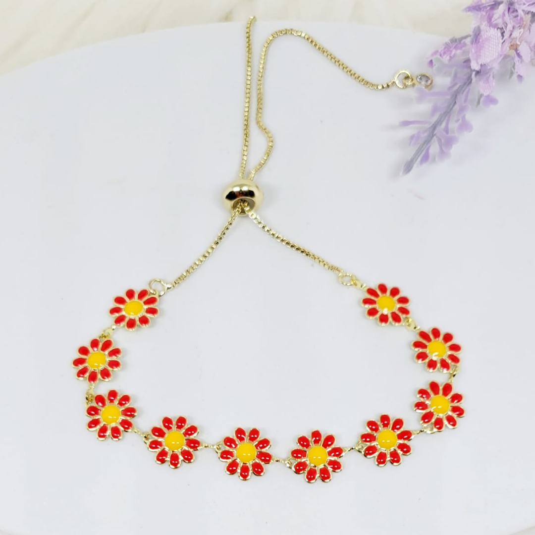 Pulsera Ajustable Flores Rojas