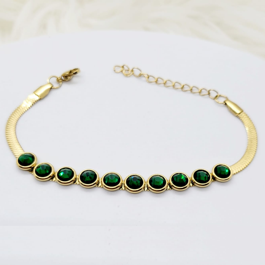 Pulsera Cristales Verdes Dorada