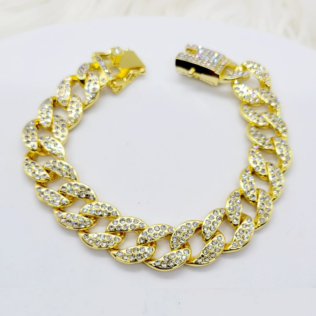 Pulsera Eslabones con Incrustaciones Dorada 2