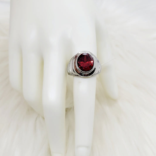 Anillo Acero Piedra Roja