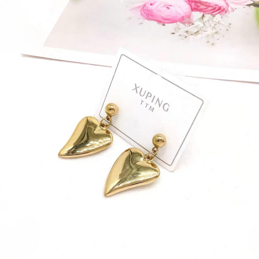 Aretes Corazones Alargados Dorados Xp