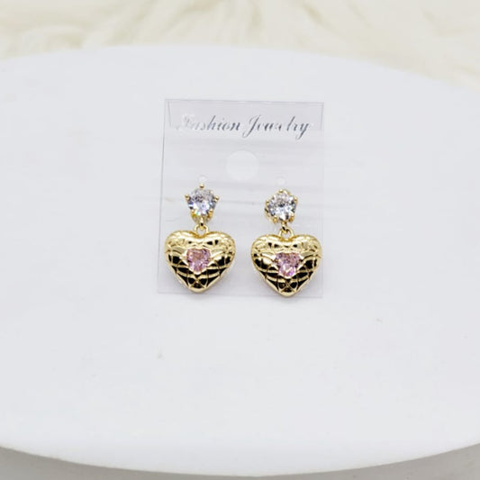 Aretes Corazón Piedra Rosada