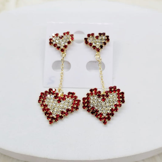 Aretes Dos Corazones Rojo con Blanco