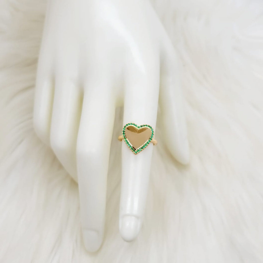 Anillo Corazón Zirconia verde