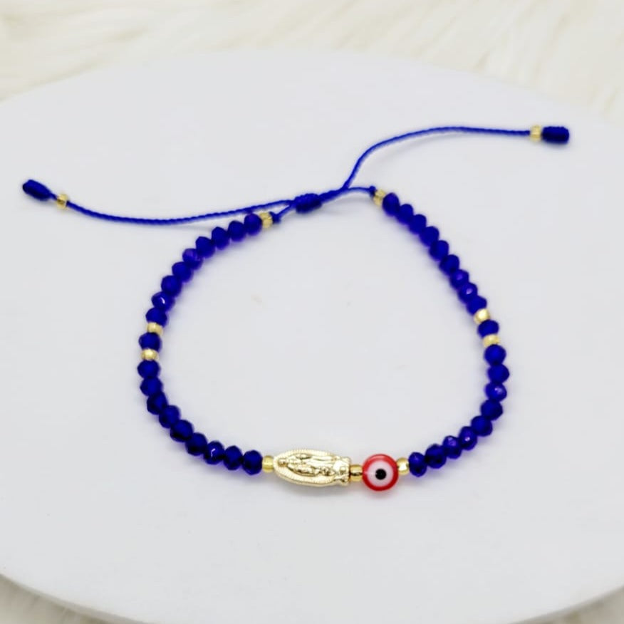 Pulsera Ajustable Azul Virgen de Guadalupe y Ojito