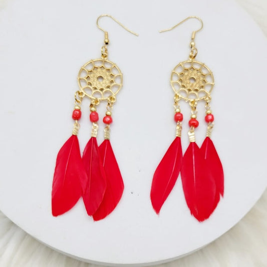 Aretes Plumas Rojas