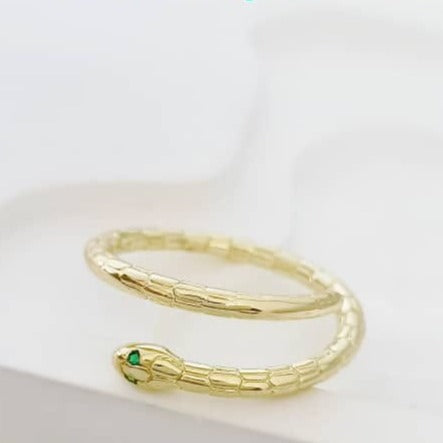 Anillo Ajustable Víbora Ojos Verdes