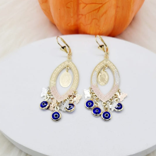 Aretes Virgen de Guadalupe y Ojo Azul