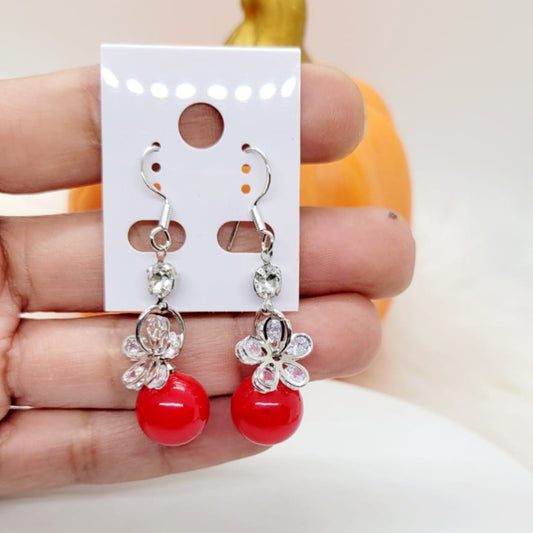 Aretes Plateados con Rojo