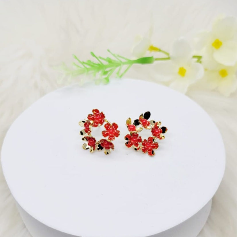 Aretes Flores Rojas