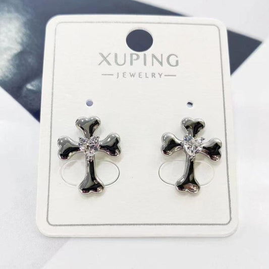 Aretes Cruz Silver con Zirconia Corazón