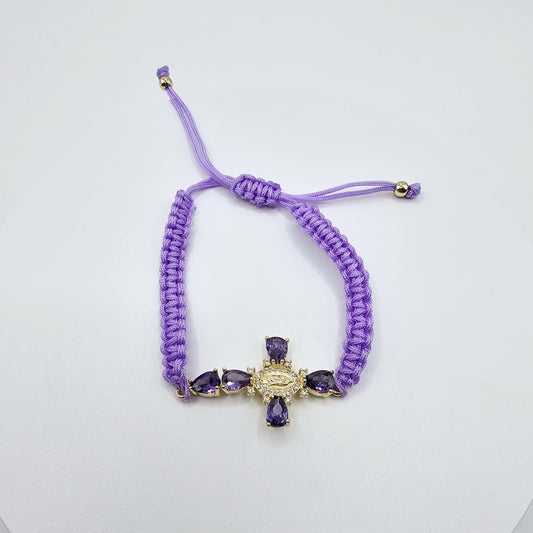 Pulsera Hilo Cruz Morada