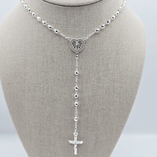 Rosario Corazón Virgen de Guadalupe 24" Plateado 14k