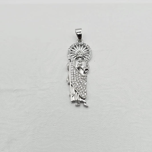 San Judas Plateado Mediano con Zirconias, 14k