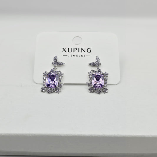 Aretes Plateados Mariposas Lilas