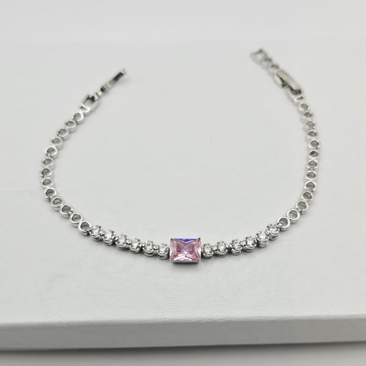 Pulsera Plateada Piedra Rosada xp Doble Broche