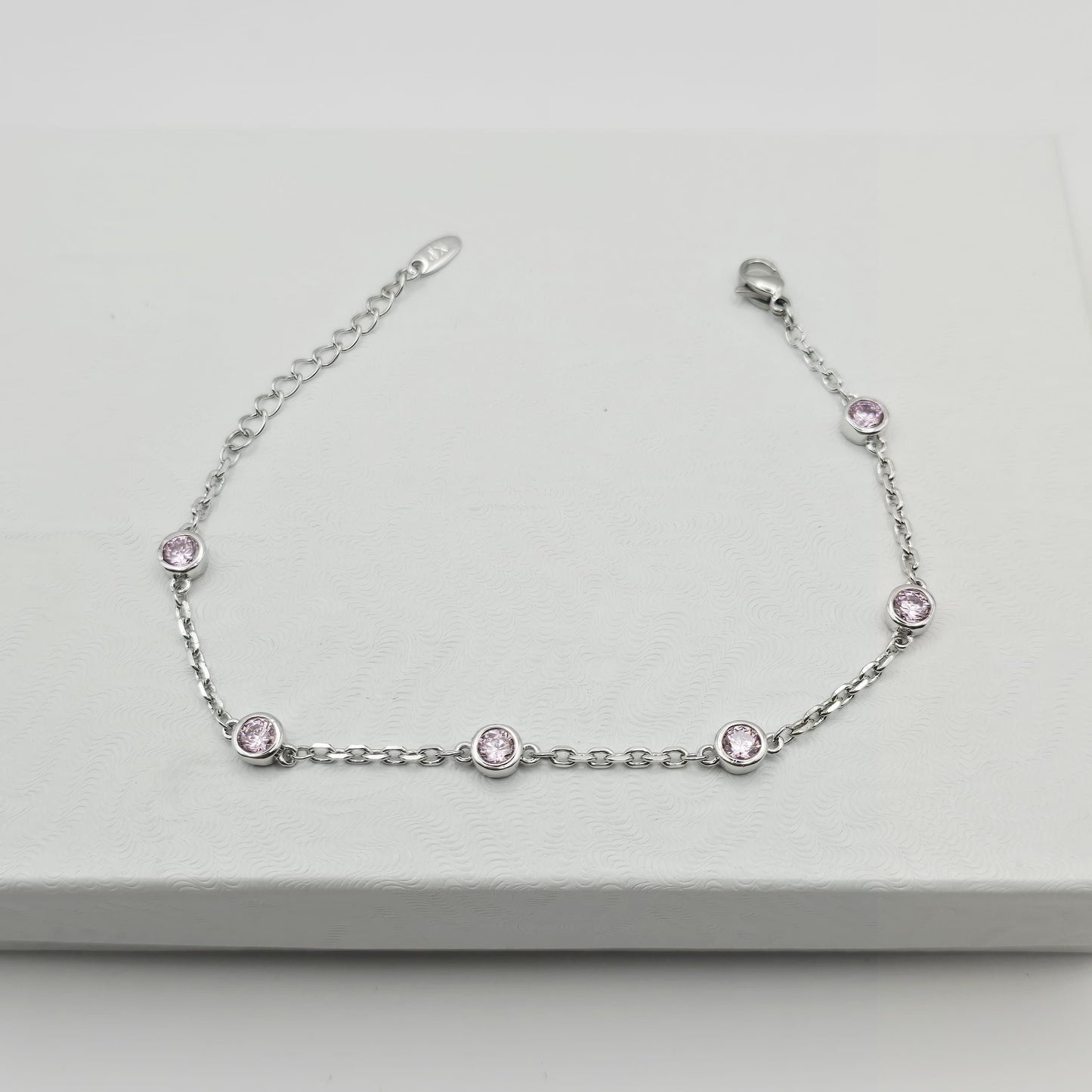 Pulsera Plateada con Rosado xp 16+3cm