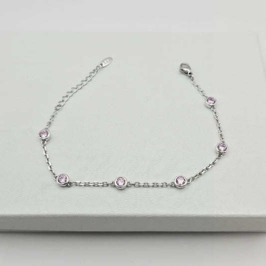 Pulsera Plateada con Rosado xp 16+3cm