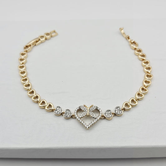 Pulsera Corazones y Mariposa 18k xp 17+2cm