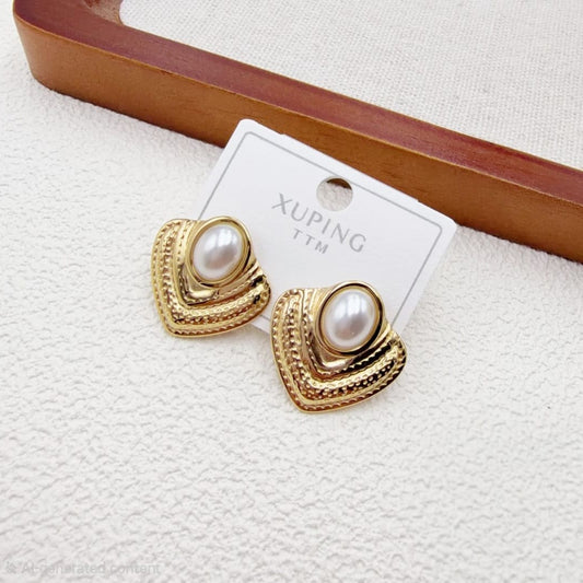 Aretes Corazón Perla xp Acero Inoxidable