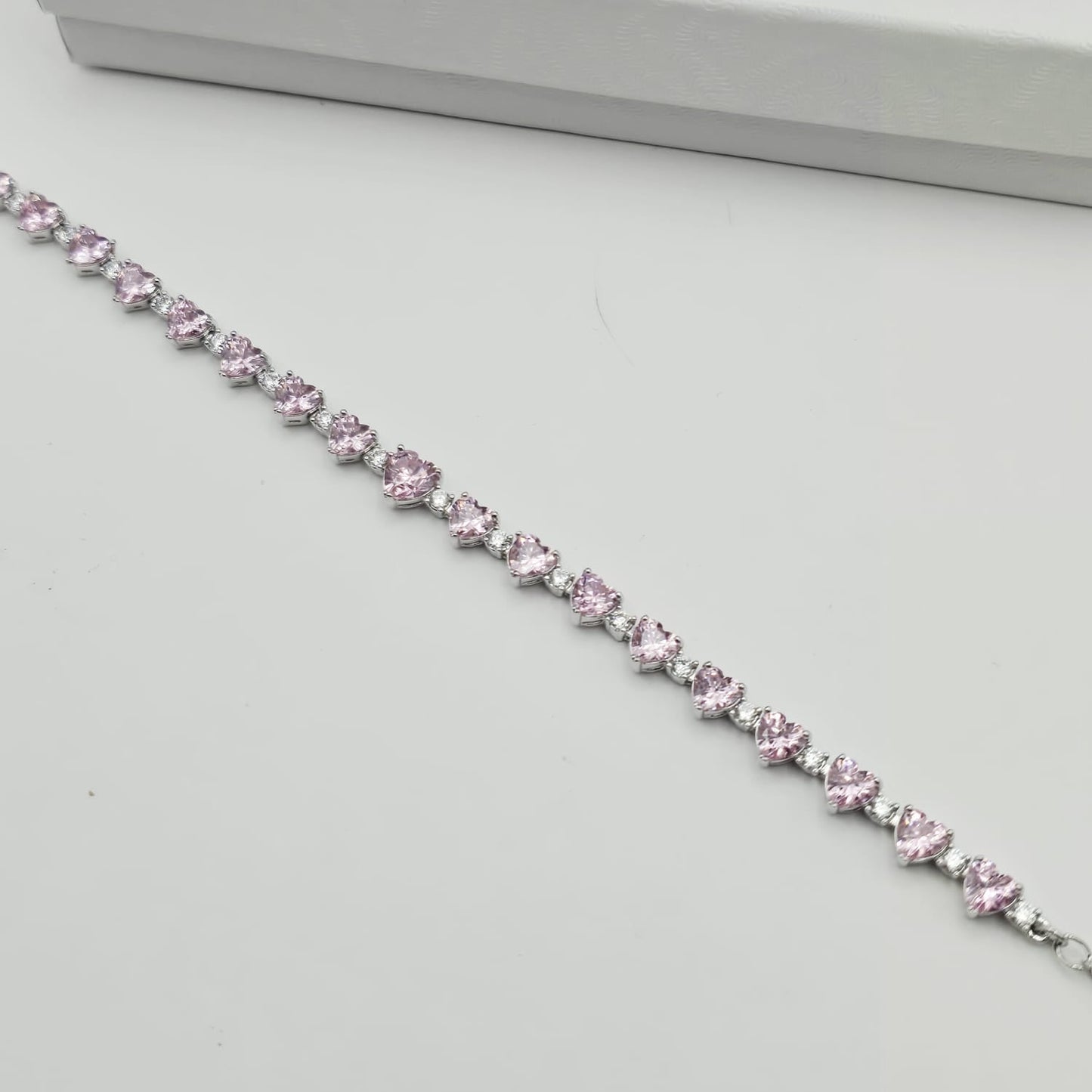 Pulsera Plata Corazones Rosados xp