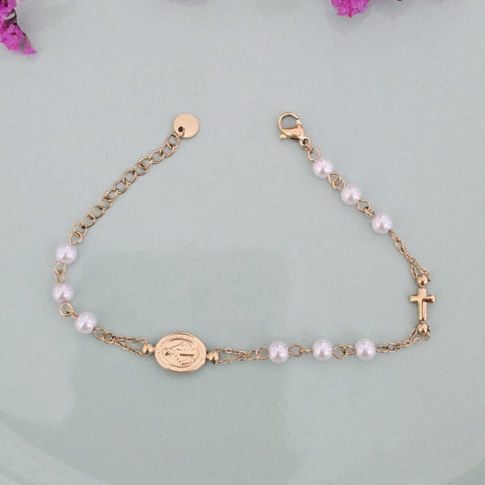 Pulsera Virgen y Perlas xp Acero Inoxidable