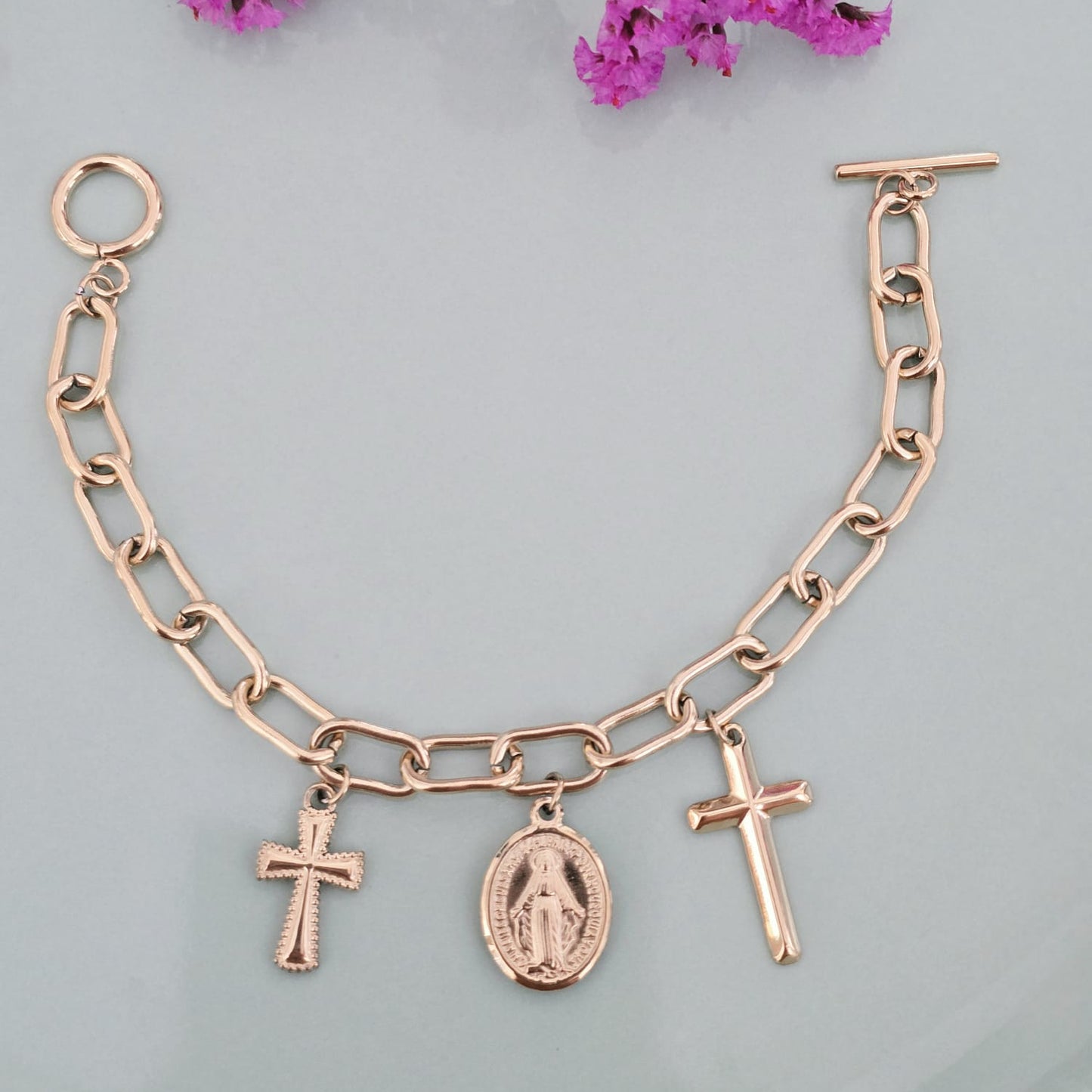 Pulsera Virgen y Cruces xp Acero Inoxidable