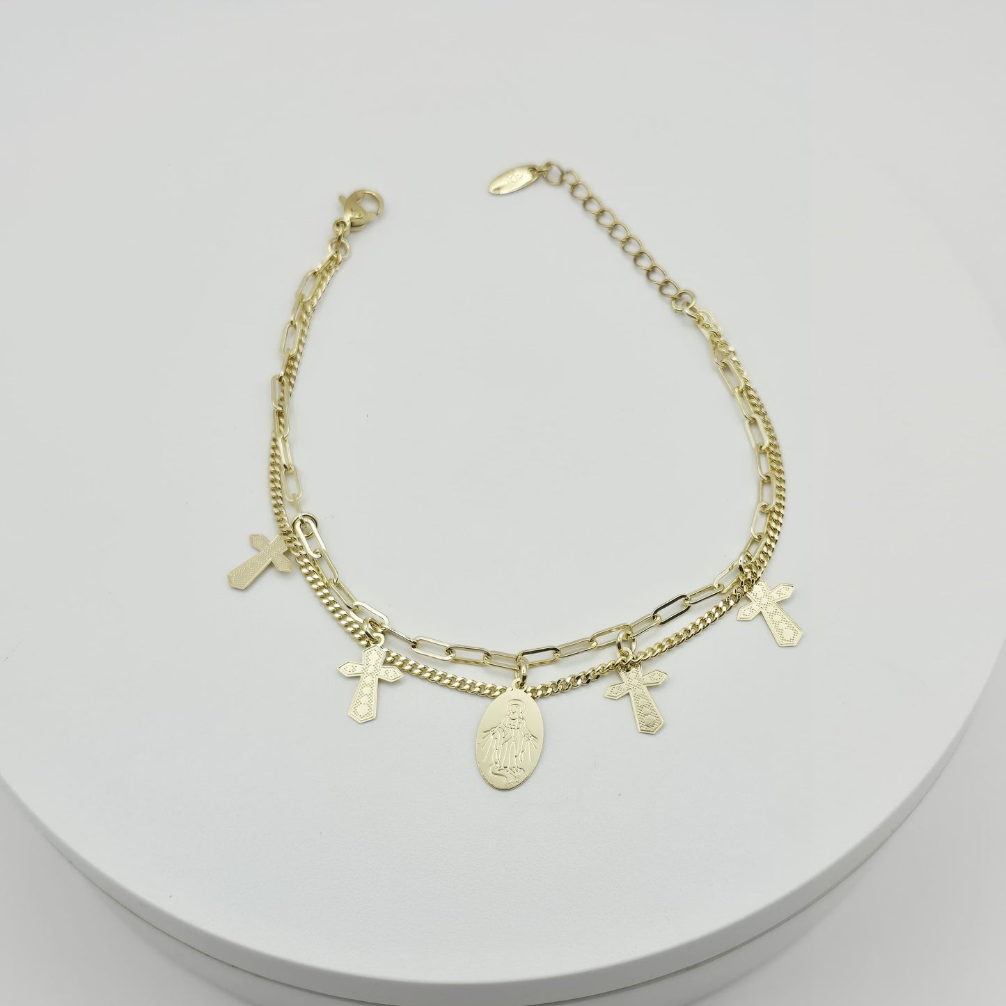 Pulsera Virgen y Cruces xp 17+3cm