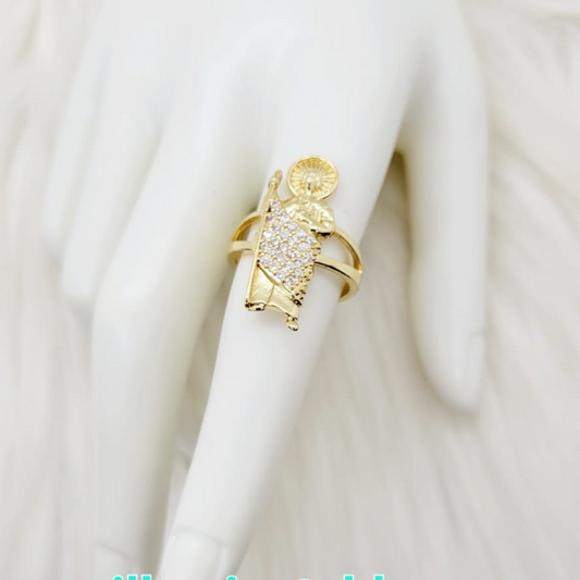 Anillo Ajustable San Judas con Zirconia Blanco