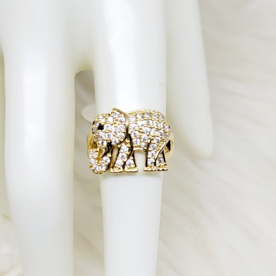 Anillo Elefante con Incrustaciones Blancas