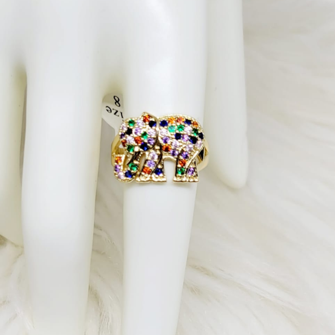 Anillo Elefante con Incrustaciones de Colores