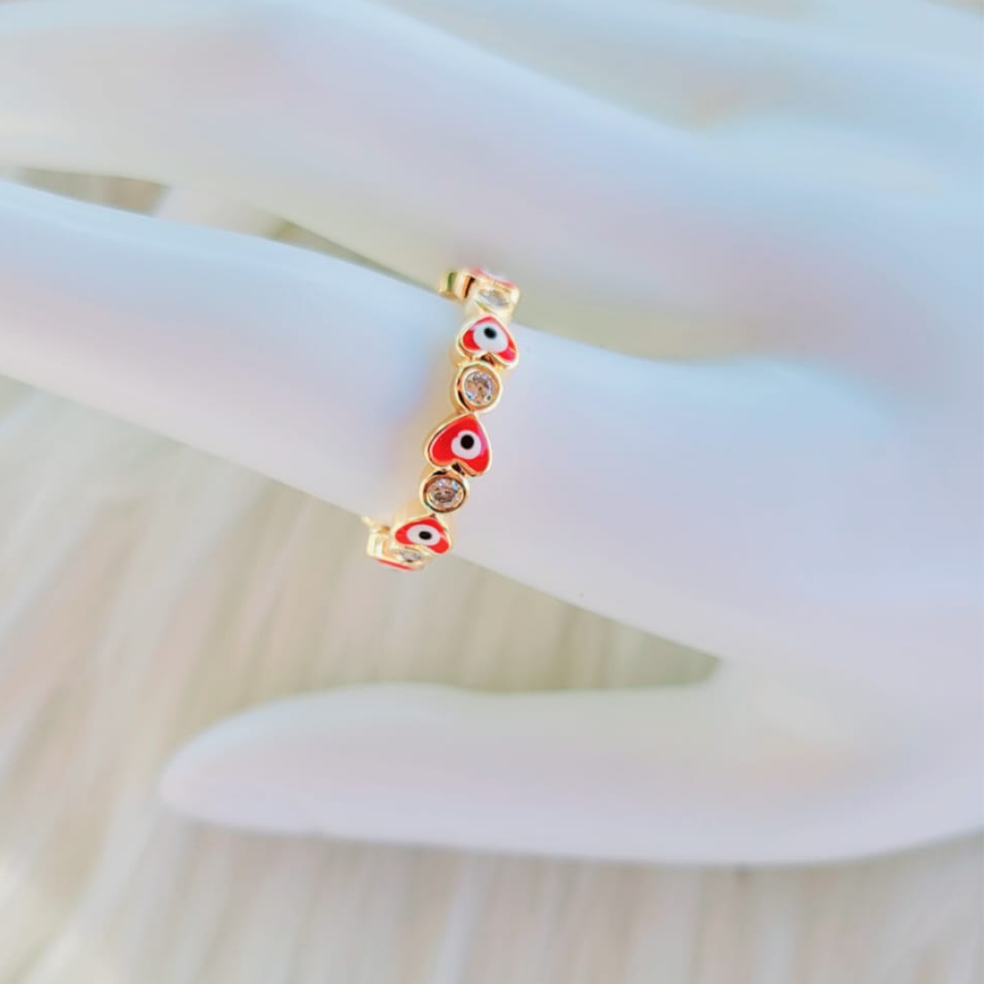 Anillo Ojitos y Corazones Rojos