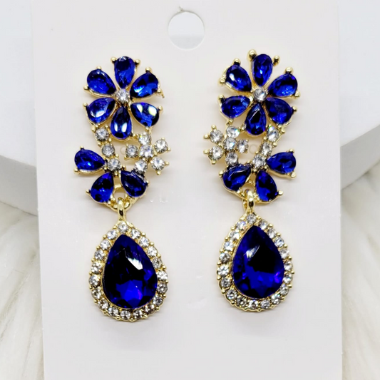 Aretes Gota con Flor Azul