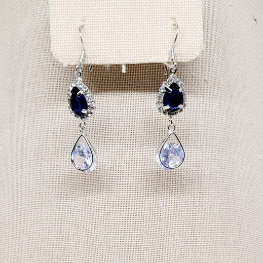 Aretes Gotas Blanco y Azul