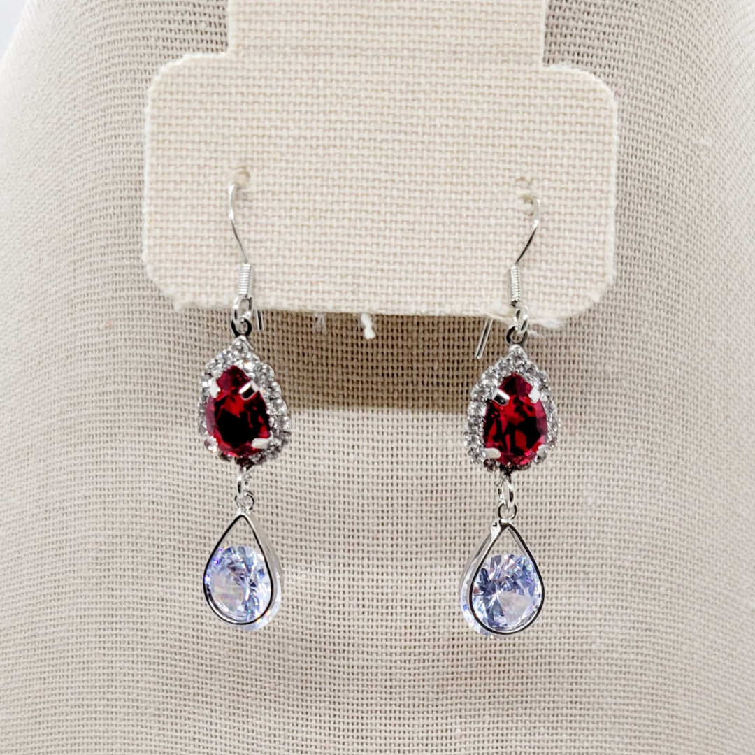 White and Red Drop Earrings