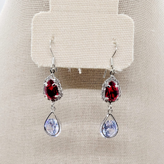 Aretes Gotas Blanco y Rojo