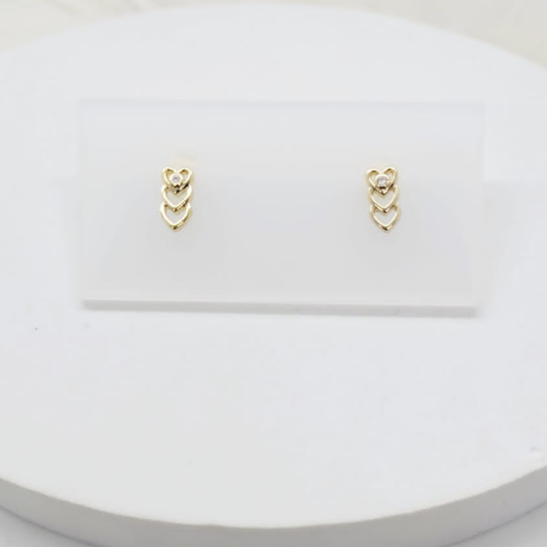 Aretes 3 Corazones Zirconia