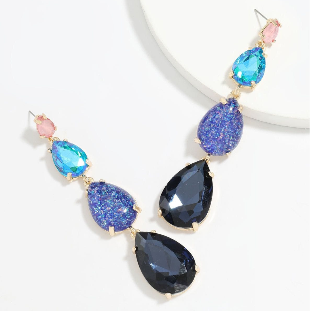 Aretes 4 Gotas de Colores Azul