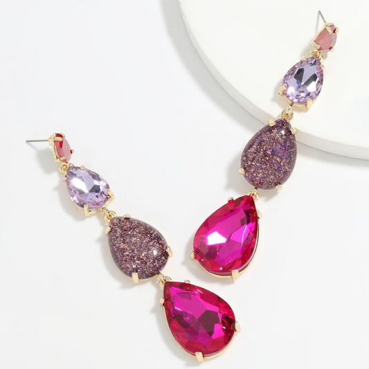 Aretes 4 Gotas de Colores Fucsia