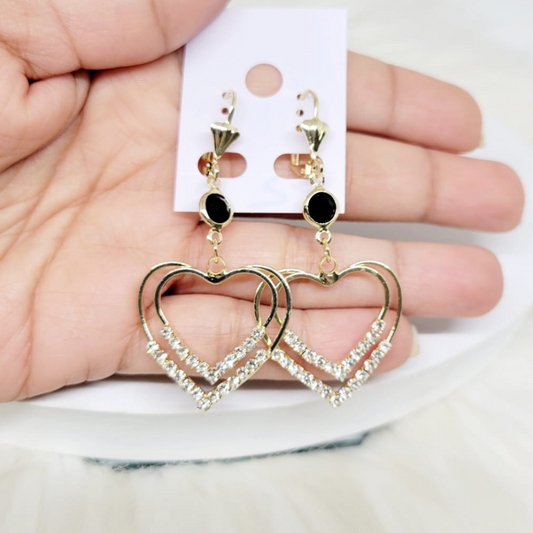 Aretes Corazón Piedra Negra